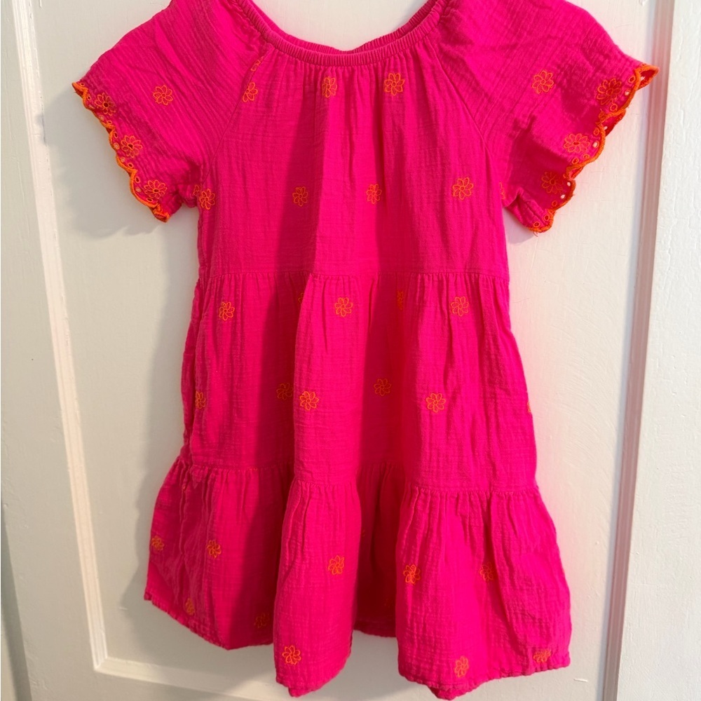 Cat & Jack Hot Pink Tiered Dress with Orange Floral Accents